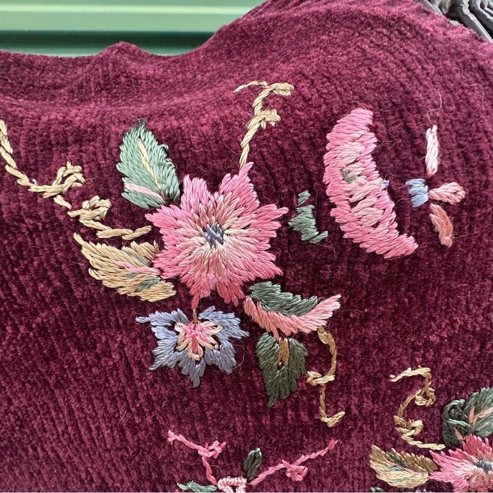 Carolyn Taylor VTG Chenille Floral Embroidered Sweater Cottagecore Grandma L - Picture 10 of 11